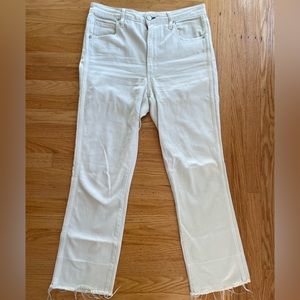 AMO High Waisted Cream Jeans with Raw Hem